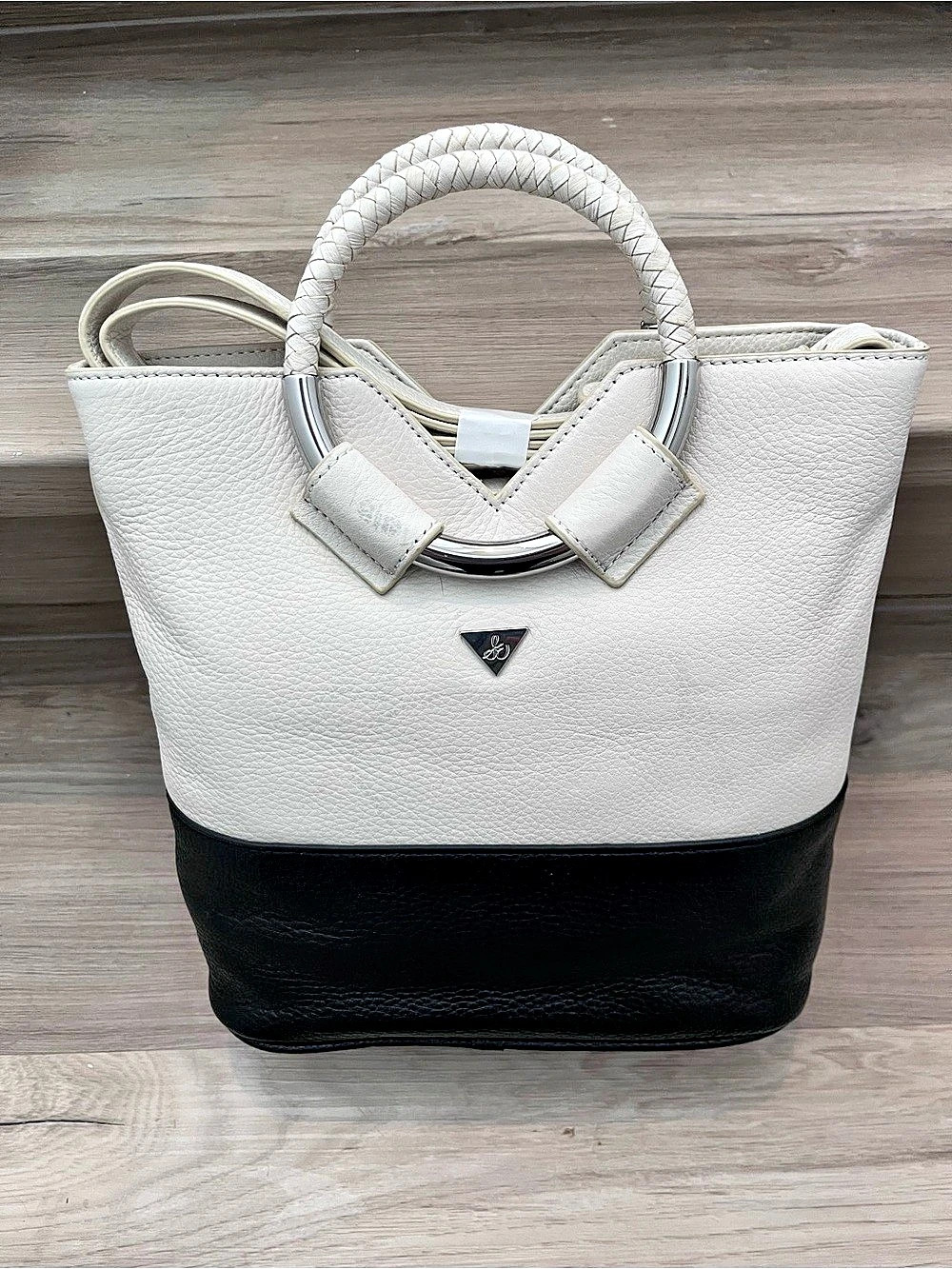 New - never used Sam Edelman leather Two-Tone Tote in White & Black with cross b